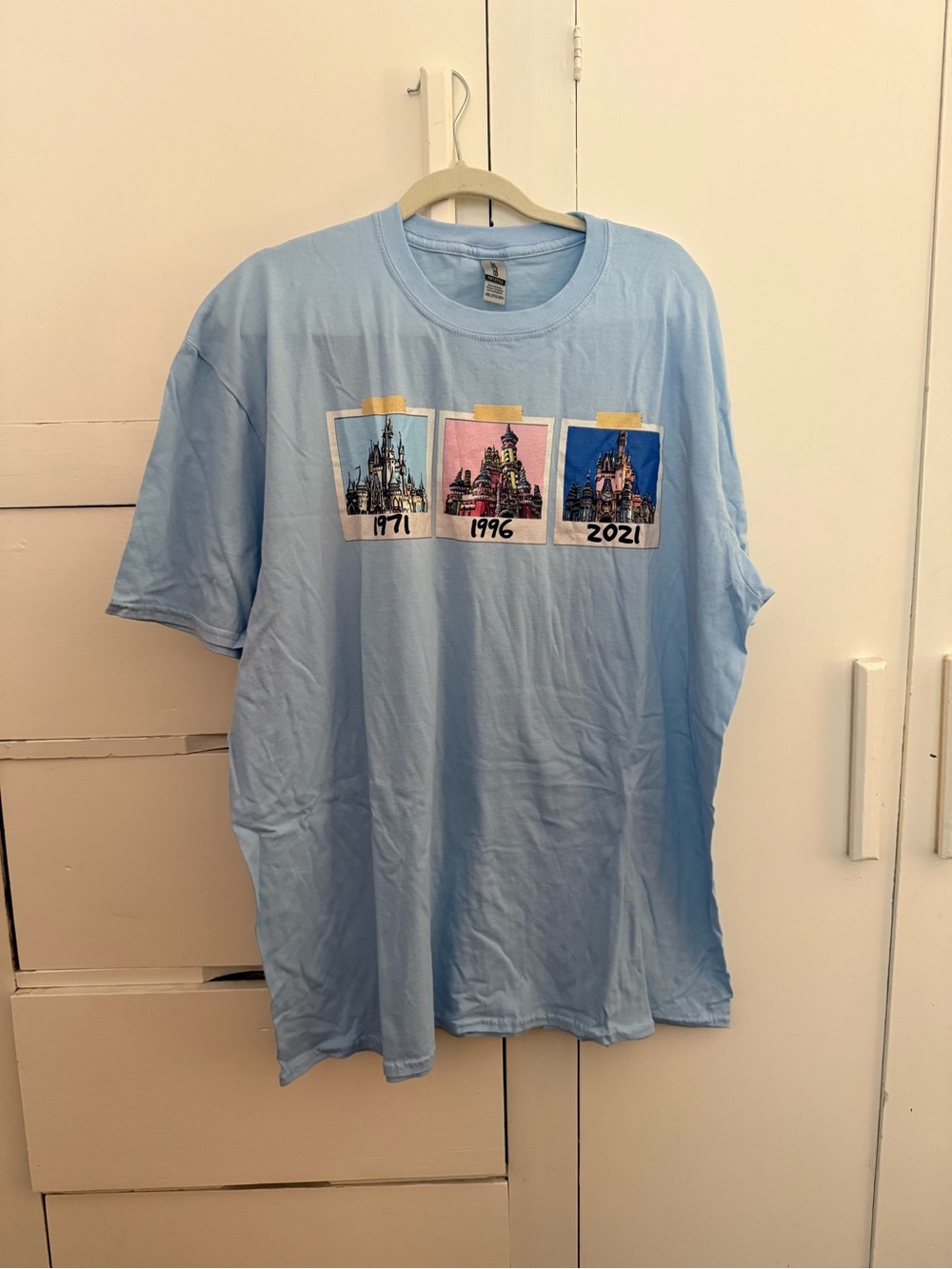 Gildan Light Blue Graphic Women’s Short Sleeve Tee - Castle Timeline